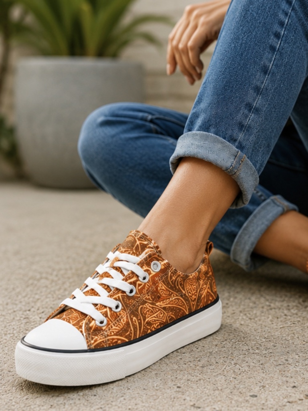 Everglades Shoes Tooled Leather Print Canvas Sneakers Casual Slip-On - Picture 2 of 4